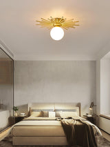 Modern Brass Gold Flush Mount Ceiling Light with Frosted Glass Globe Shade