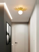 Modern Brass Gold Flush Mount Ceiling Light with Frosted Glass Globe Shade