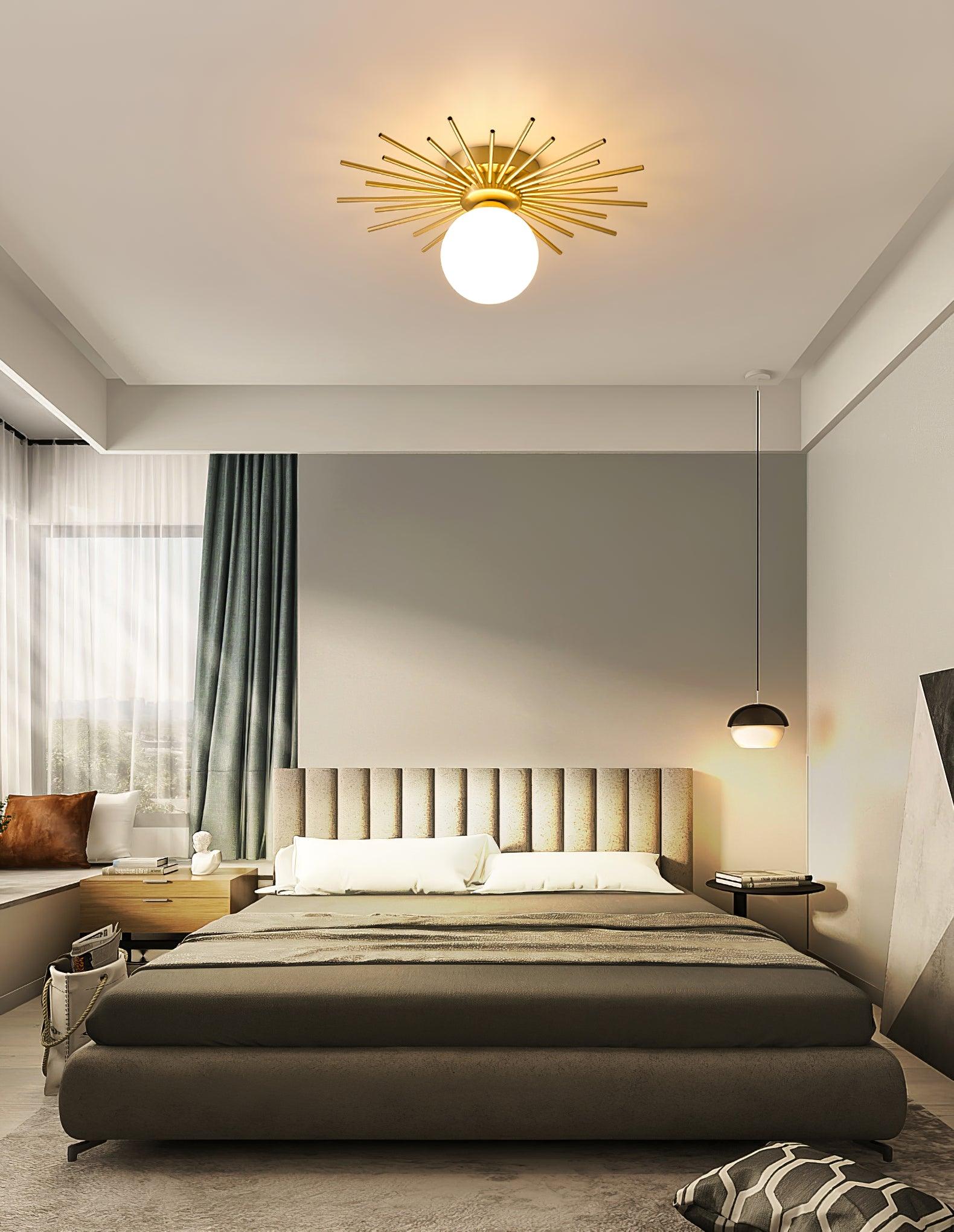 Modern Brass Gold Flush Mount Ceiling Light with Frosted Glass Globe Shade