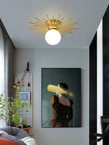 Modern Brass Gold Flush Mount Ceiling Light with Frosted Glass Globe Shade