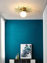 Modern Brass Gold Flush Mount Ceiling Light with Frosted Glass Globe Shade