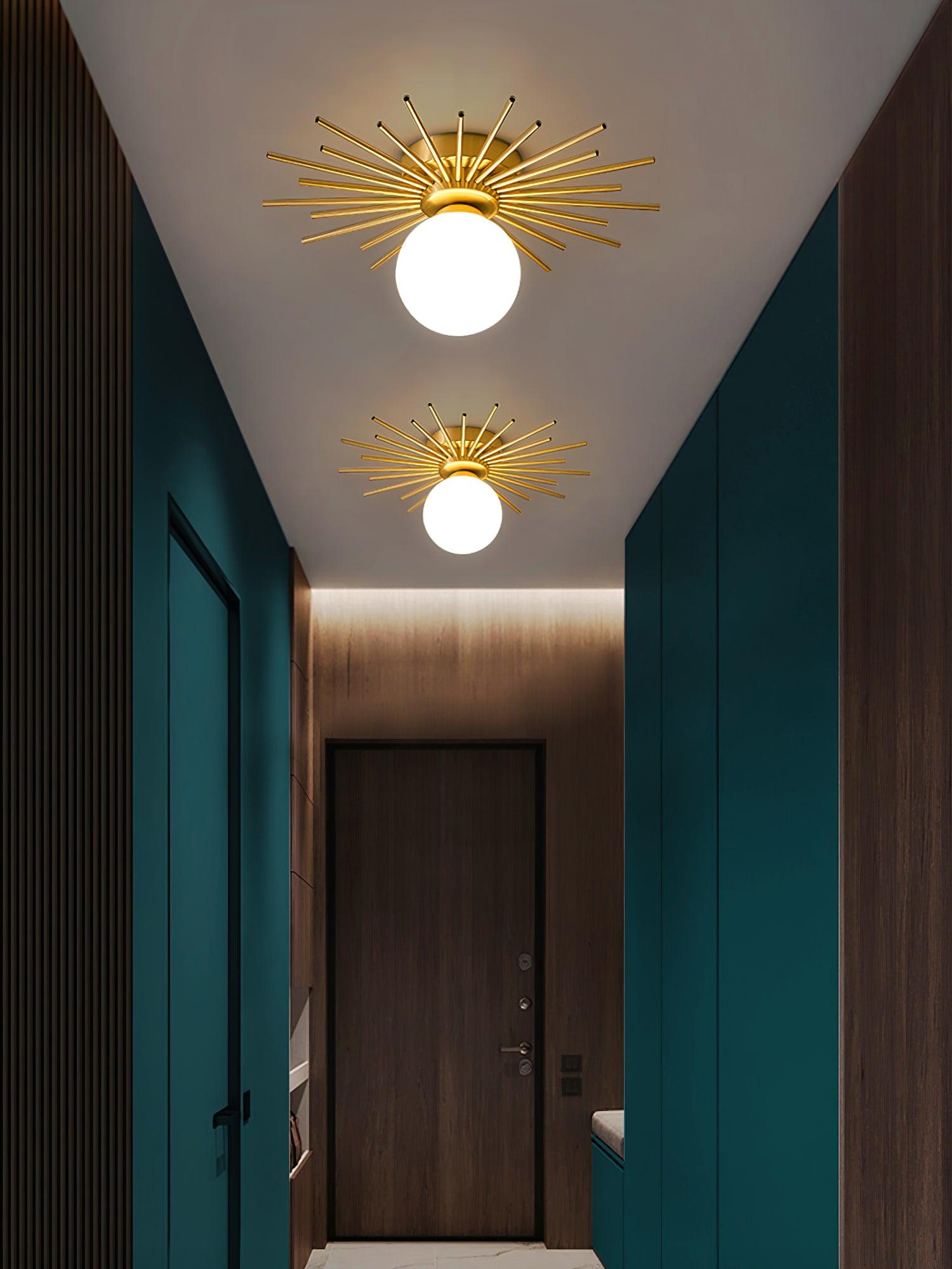 Modern Brass Gold Flush Mount Ceiling Light with Frosted Glass Globe Shade