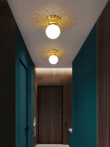 Modern Brass Gold Flush Mount Ceiling Light with Frosted Glass Globe Shade