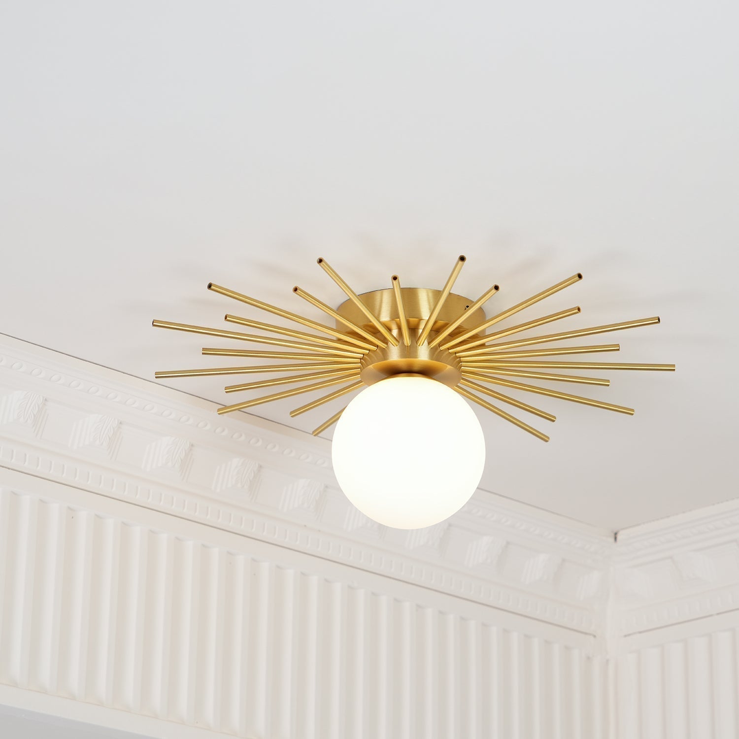 Modern Brass Gold Flush Mount Ceiling Light with Frosted Glass Globe Shade