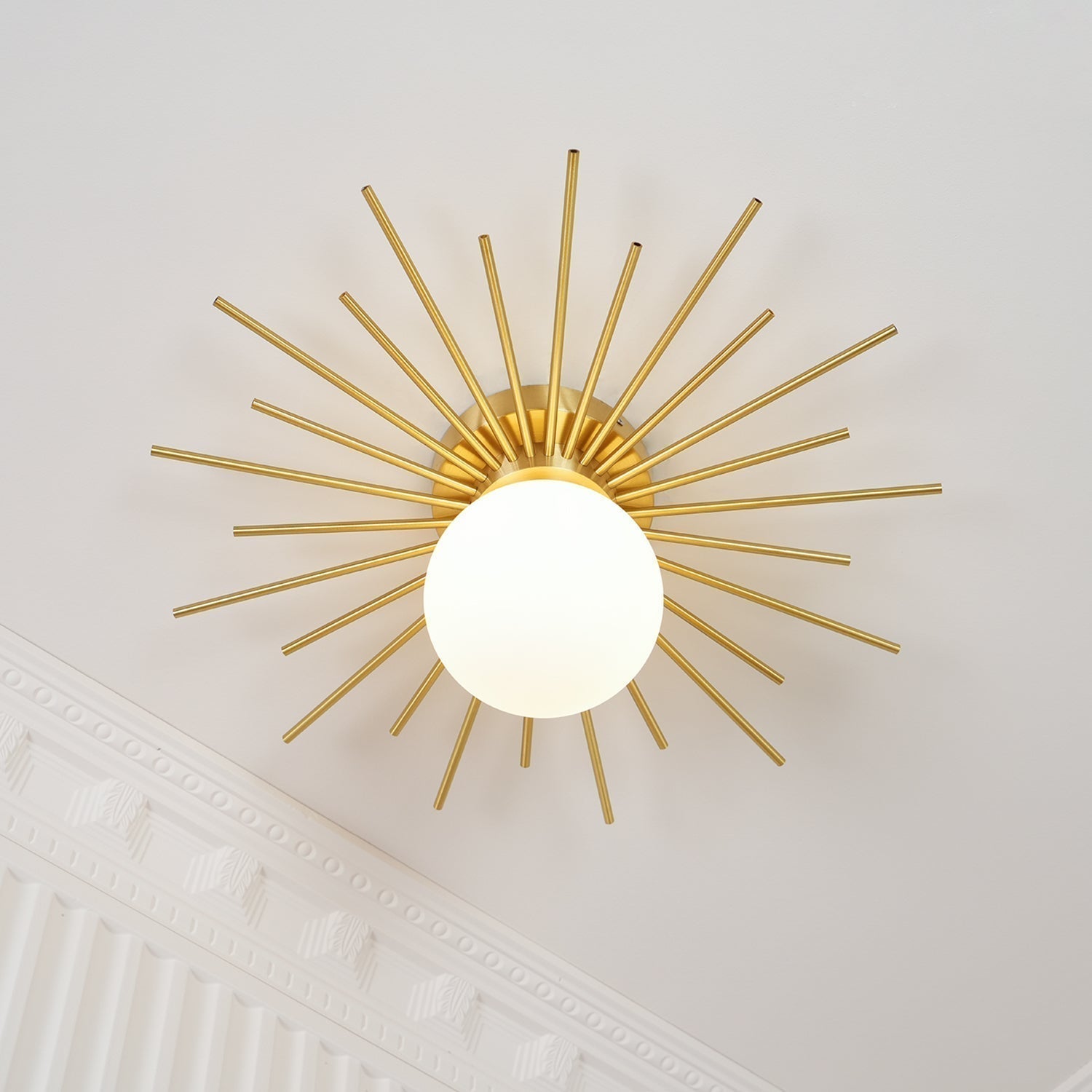 Modern Brass Gold Flush Mount Ceiling Light with Frosted Glass Globe Shade