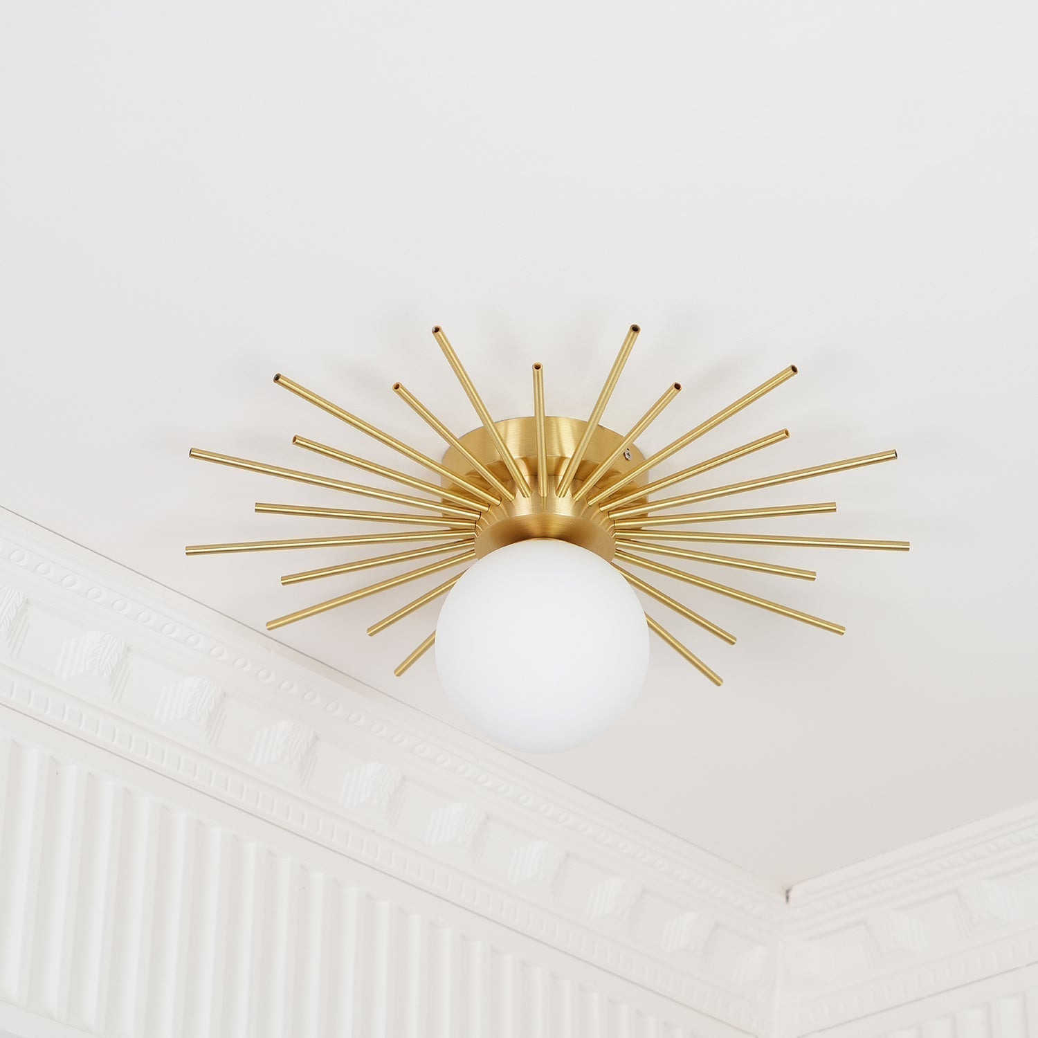 Modern Brass Gold Flush Mount Ceiling Light with Frosted Glass Globe Shade