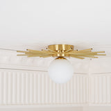 Modern Brass Gold Flush Mount Ceiling Light with Frosted Glass Globe Shade