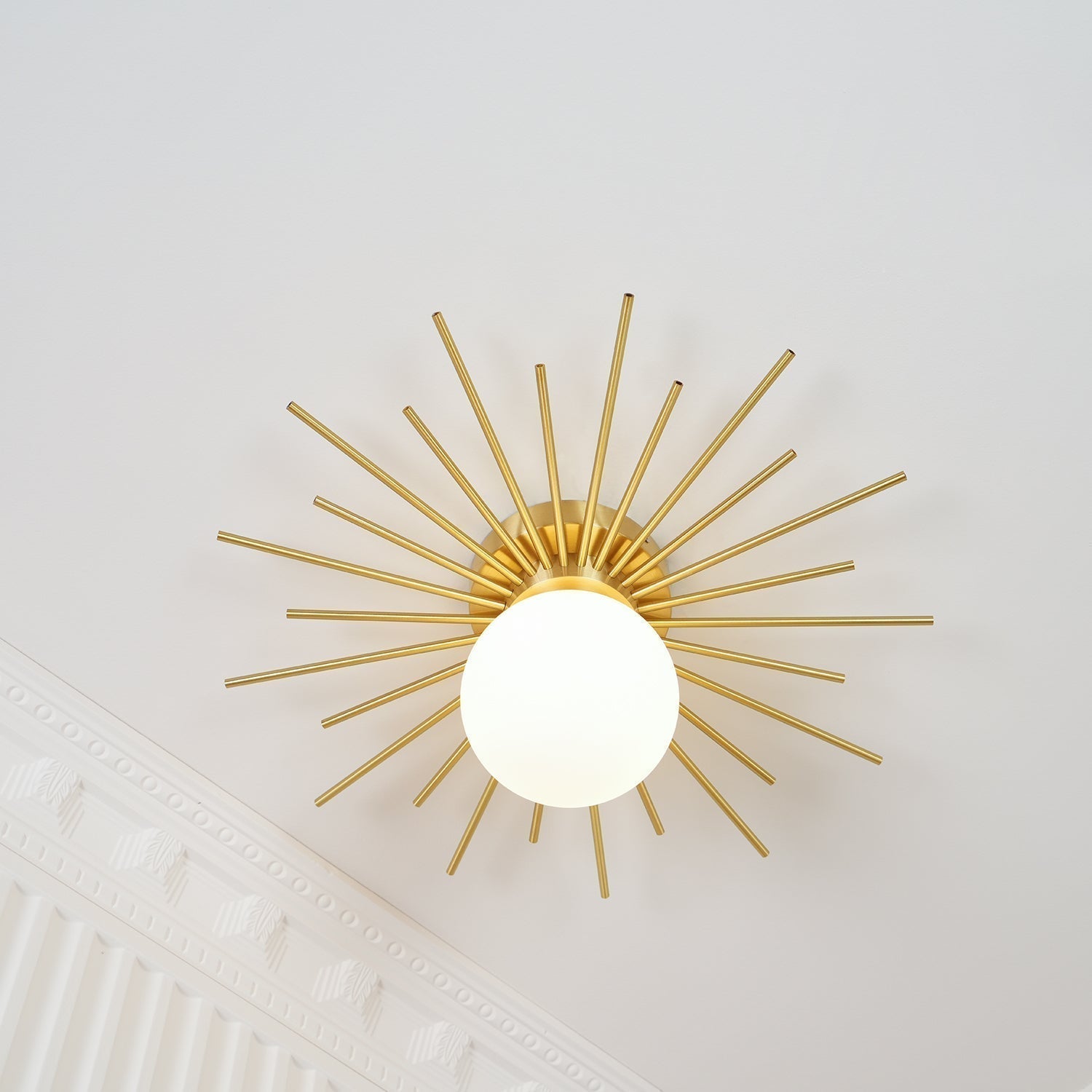 Modern Brass Gold Flush Mount Ceiling Light with Frosted Glass Globe Shade
