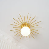 Modern Brass Gold Flush Mount Ceiling Light with Frosted Glass Globe Shade