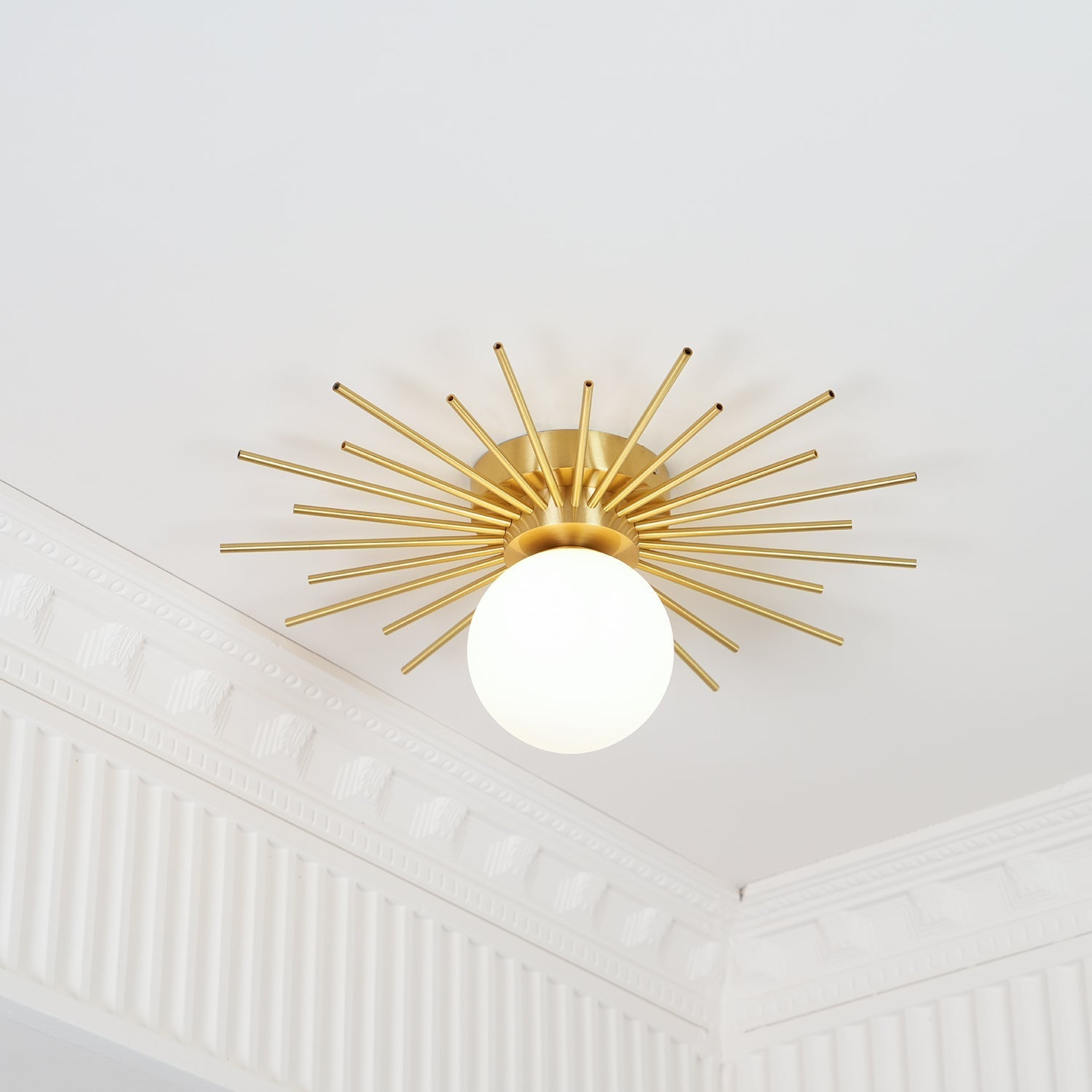 Modern Brass Gold Flush Mount Ceiling Light with Frosted Glass Globe Shade