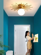 Modern Brass Gold Flush Mount Ceiling Light with Frosted Glass Globe Shade
