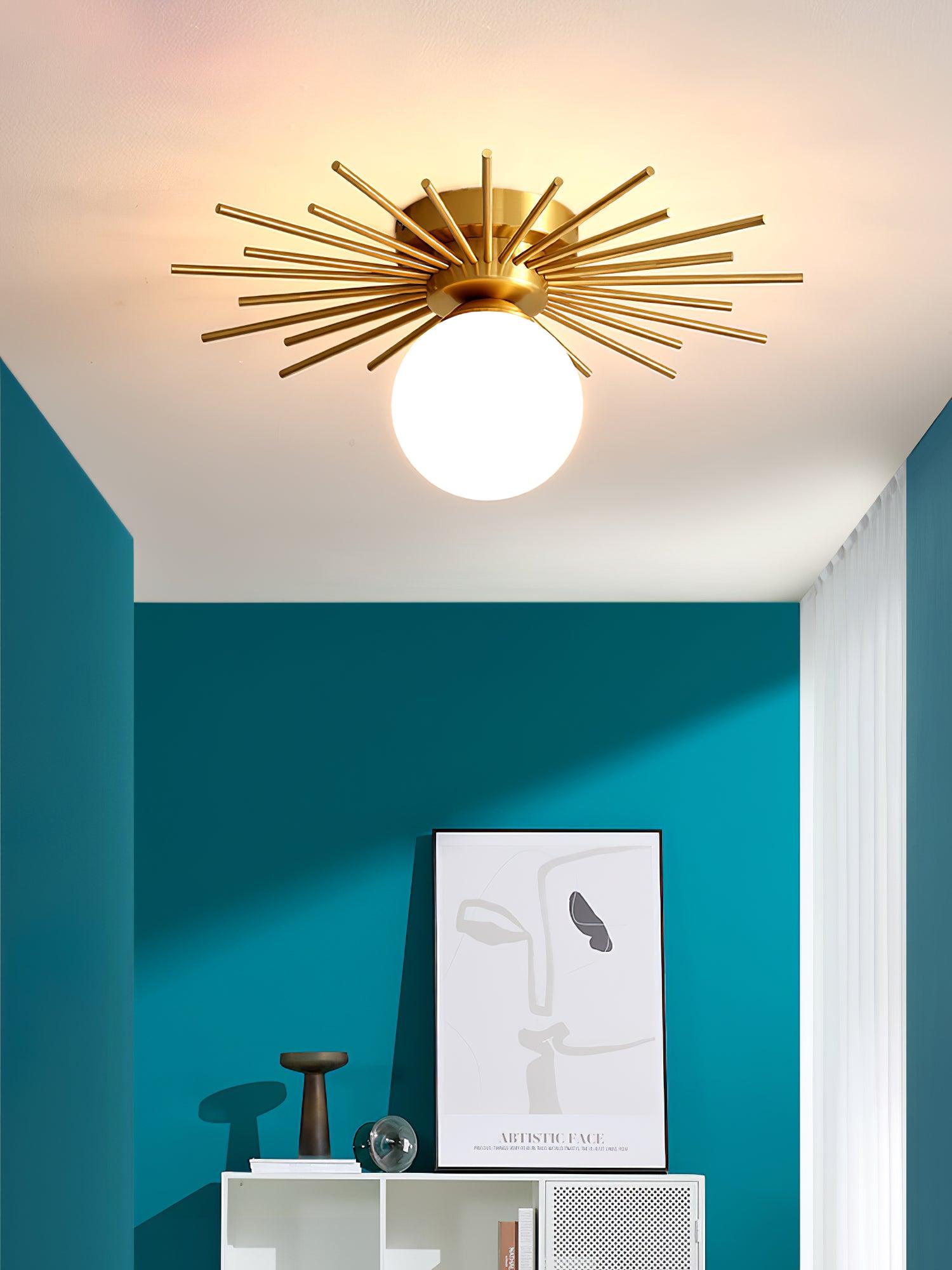Modern Brass Gold Flush Mount Ceiling Light with Frosted Glass Globe Shade