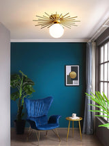 Modern Brass Gold Flush Mount Ceiling Light with Frosted Glass Globe Shade