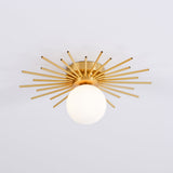 Modern Brass Gold Flush Mount Ceiling Light with Frosted Glass Globe Shade