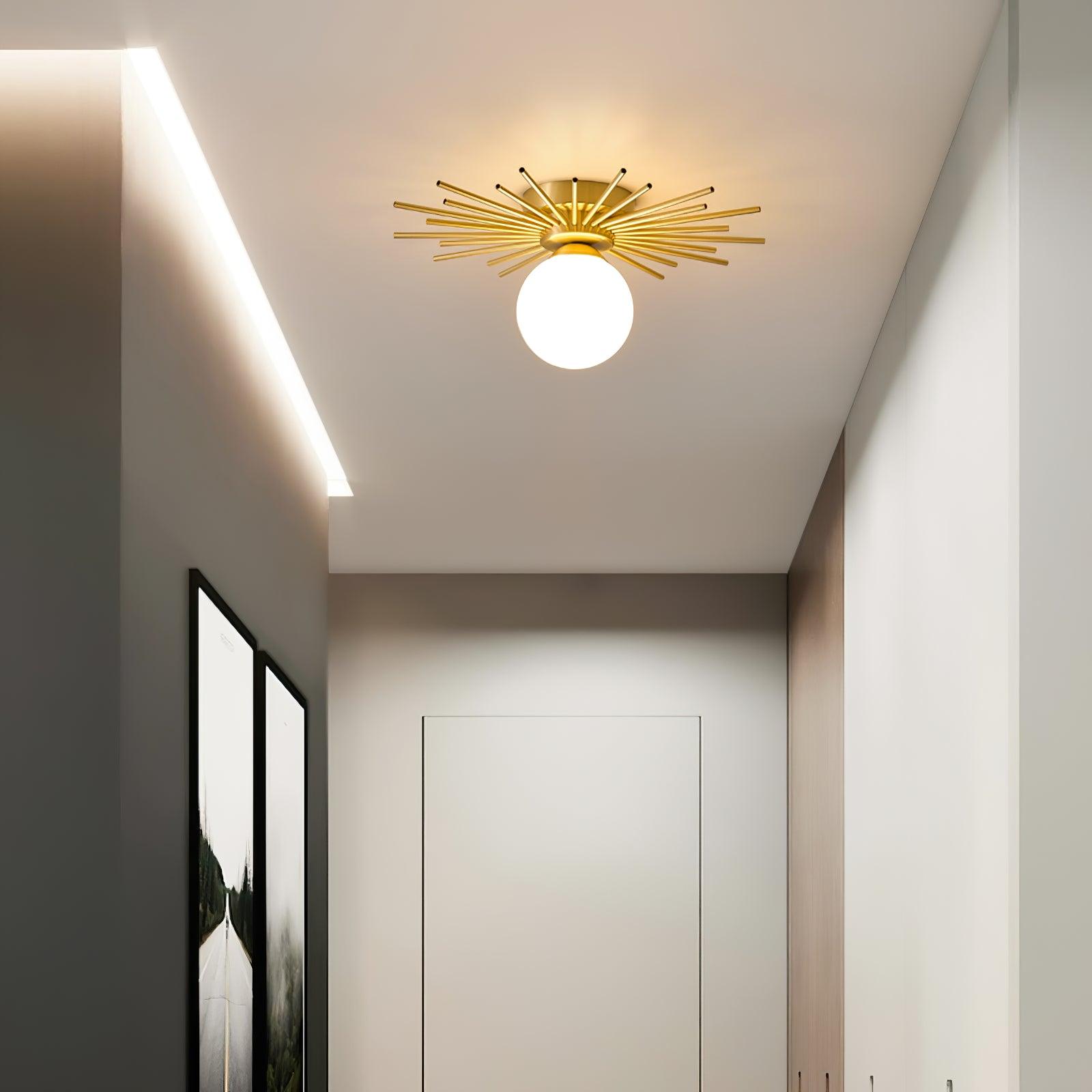 Modern Brass Gold Flush Mount Ceiling Light with Frosted Glass Globe Shade