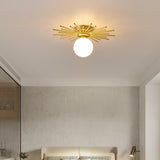 Modern Brass Gold Flush Mount Ceiling Light with Frosted Glass Globe Shade