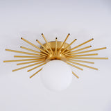 Modern Brass Gold Flush Mount Ceiling Light with Frosted Glass Globe Shade