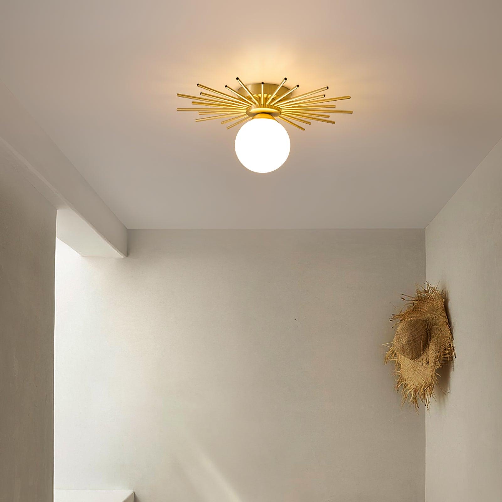 Modern Brass Gold Flush Mount Ceiling Light with Frosted Glass Globe Shade