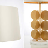 Sculptural Gold Metal Circle Table Lamp with Marble Base and White Fabric Shade for Modern Decor