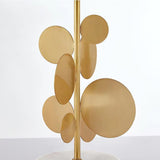 Sculptural Gold Metal Circle Table Lamp with Marble Base and White Fabric Shade for Modern Decor