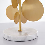 Sculptural Gold Metal Circle Table Lamp with Marble Base and White Fabric Shade for Modern Decor