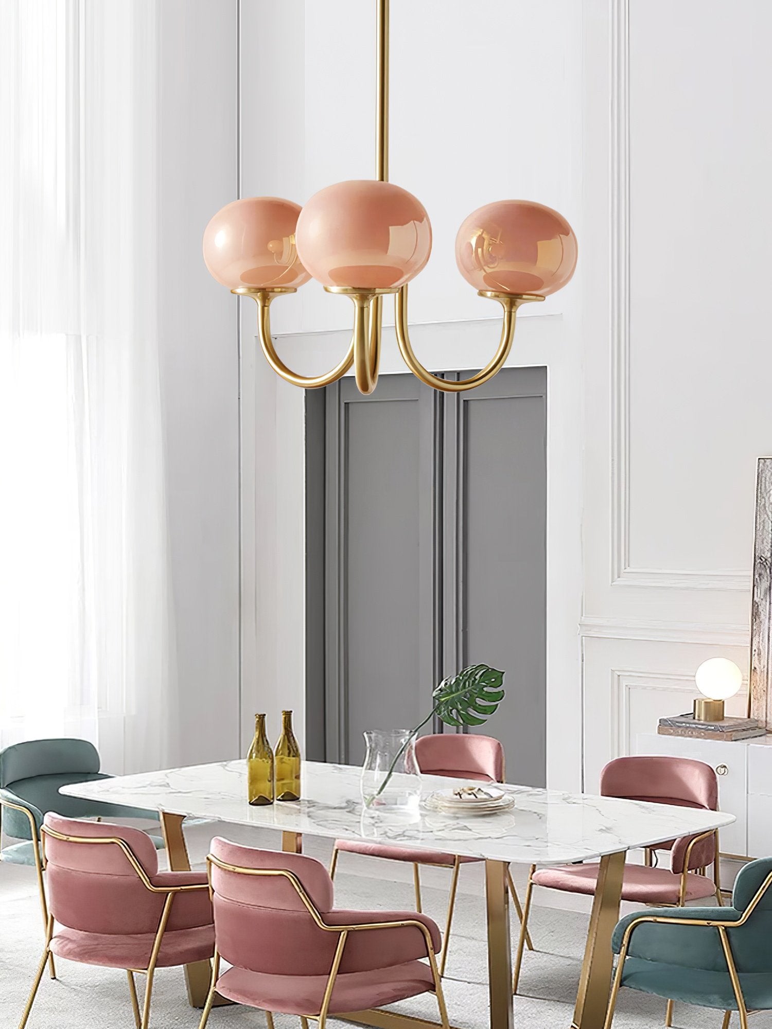 modern-marshmallow-pink-glass-pendant-light-gold-finish-ceiling-chandelier-lighting