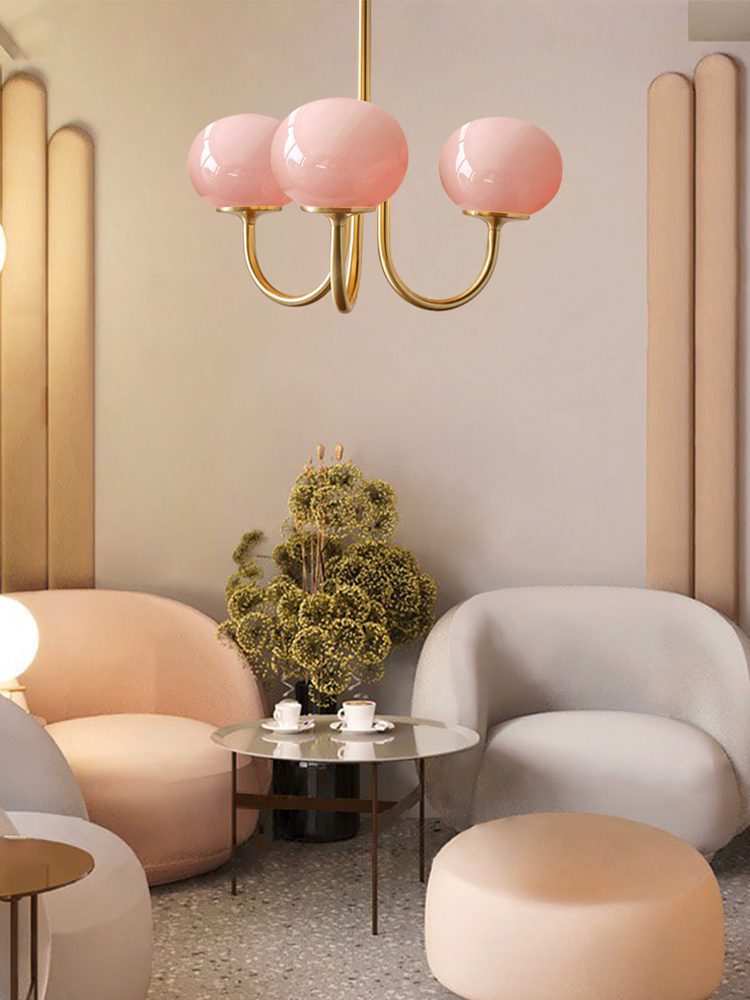 modern-marshmallow-pink-glass-pendant-light-gold-finish-ceiling-chandelier-lighting