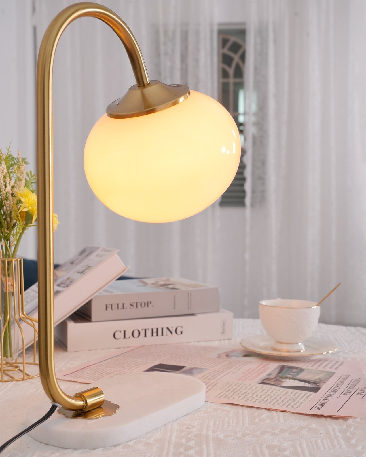 Elegant Geometric Table Lamp with Pink Glass Shade and Marble Base Gold Finish