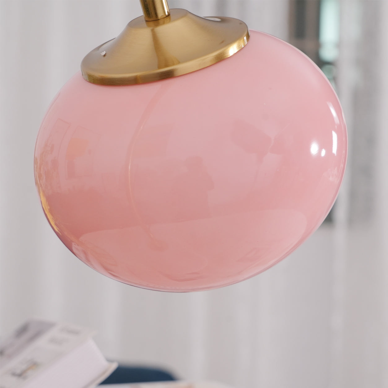 Elegant Geometric Table Lamp with Pink Glass Shade and Marble Base Gold Finish