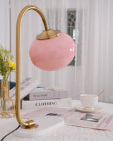 Elegant Geometric Table Lamp with Pink Glass Shade and Marble Base Gold Finish