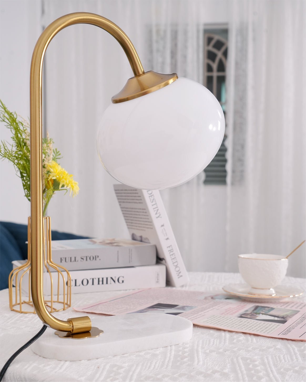 Elegant Geometric Table Lamp with Pink Glass Shade and Marble Base Gold Finish