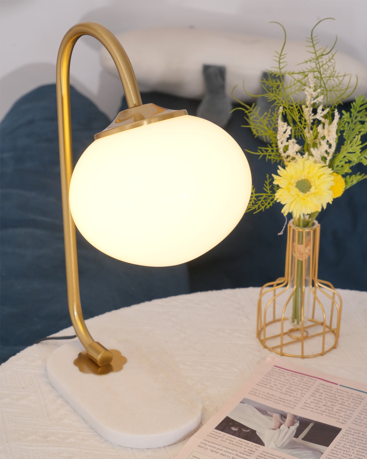 Elegant Geometric Table Lamp with Pink Glass Shade and Marble Base Gold Finish