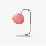 Elegant Geometric Table Lamp with Pink Glass Shade and Marble Base Gold Finish