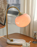 Elegant Geometric Table Lamp with Pink Glass Shade and Marble Base Gold Finish