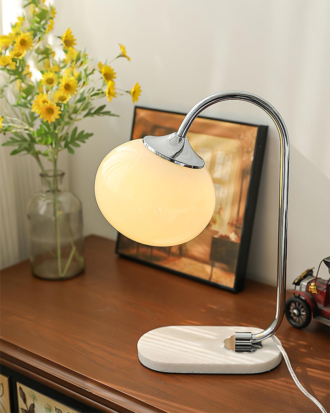 Elegant Geometric Table Lamp with Pink Glass Shade and Marble Base Gold Finish