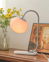 Elegant Geometric Table Lamp with Pink Glass Shade and Marble Base Gold Finish