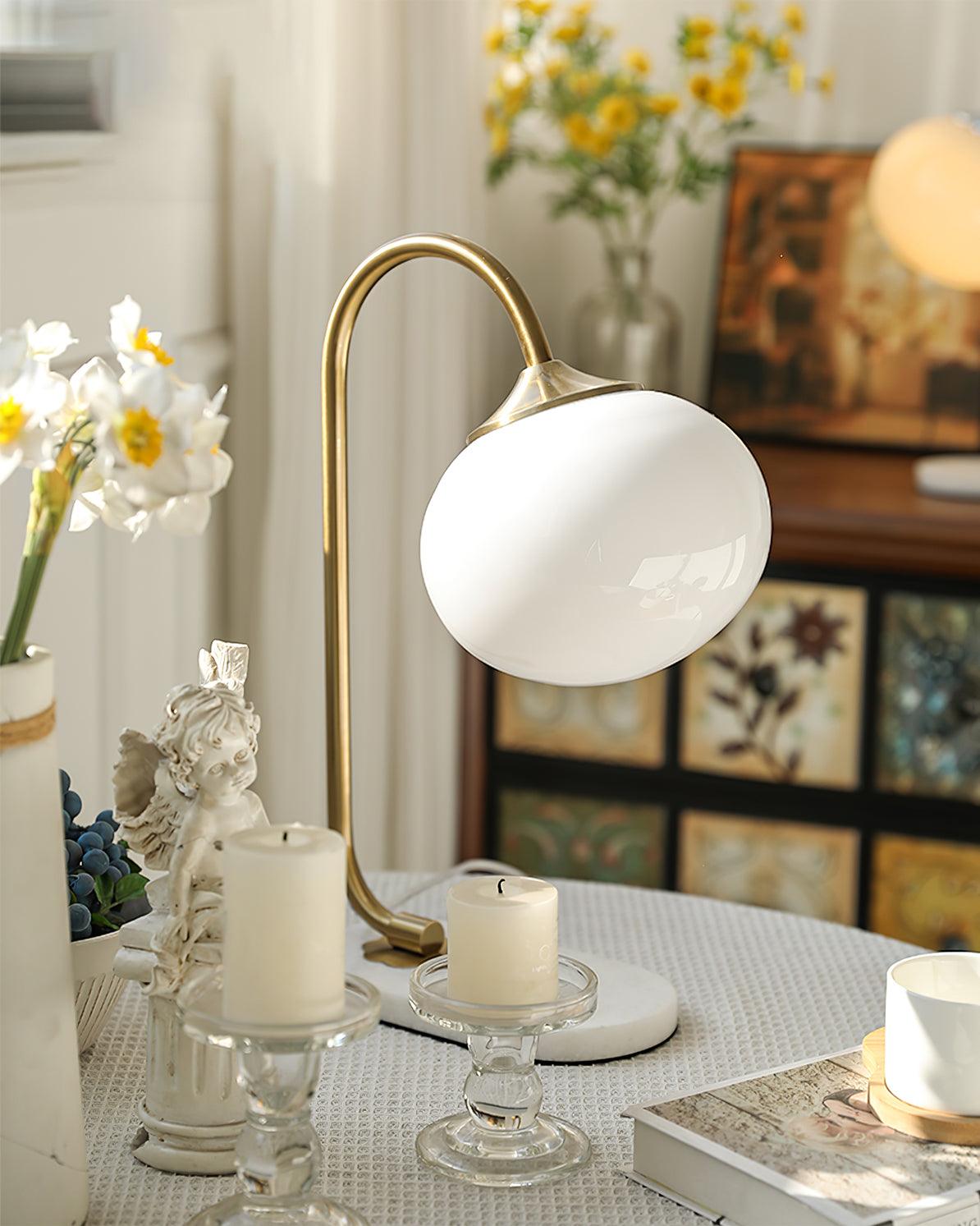 Elegant Geometric Table Lamp with Pink Glass Shade and Marble Base Gold Finish