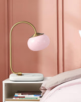 Elegant Geometric Table Lamp with Pink Glass Shade and Marble Base Gold Finish
