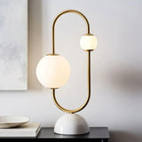 Martha Modern Gold Task Lamp with Double Glass Shades and White Marble Base