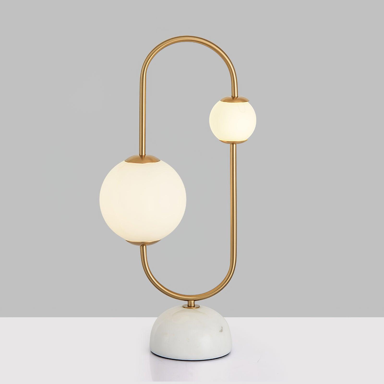 Martha Modern Gold Task Lamp with Double Glass Shades and White Marble Base