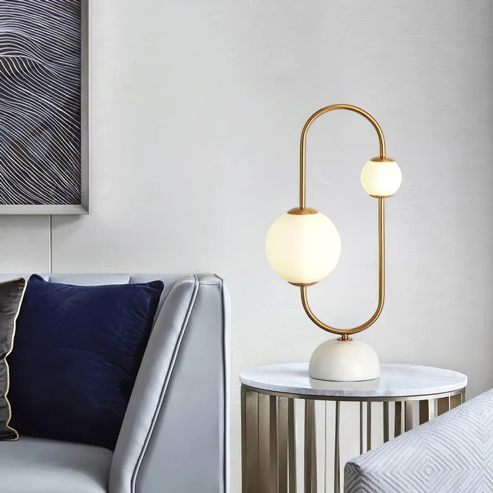 Martha Modern Gold Task Lamp with Double Glass Shades and White Marble Base