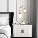 Martha Modern Gold Task Lamp with Double Glass Shades and White Marble Base