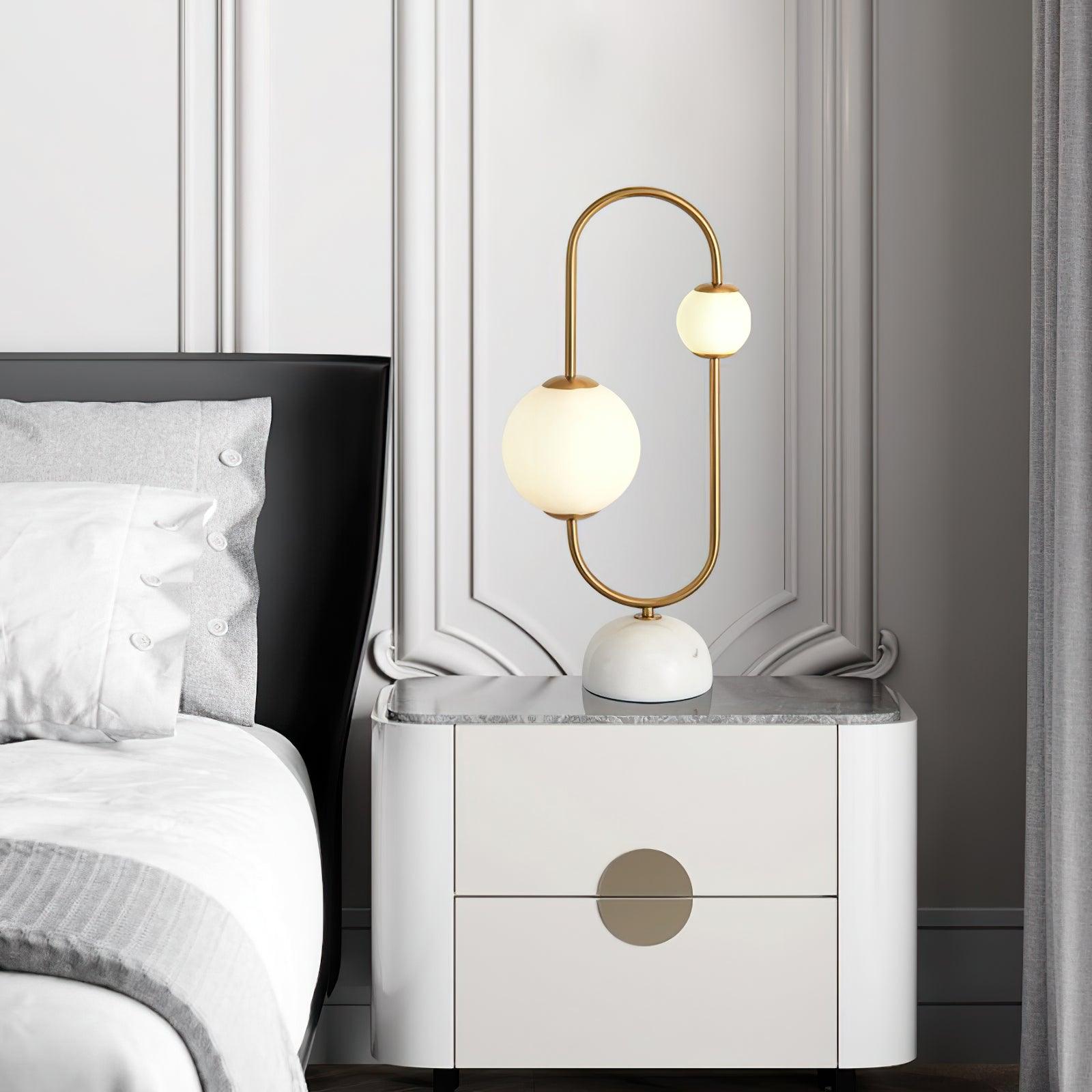Martha Modern Gold Task Lamp with Double Glass Shades and White Marble Base