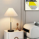 Elegant Pleated Fabric Table Lamp with Solid Marble Base Modern Nightstand Lighting for Living Room