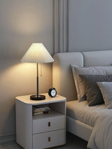 Elegant Pleated Fabric Table Lamp with Solid Marble Base Modern Nightstand Lighting for Living Room