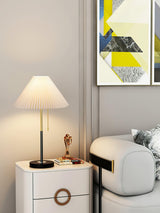 Elegant Pleated Fabric Table Lamp with Solid Marble Base Modern Nightstand Lighting for Living Room