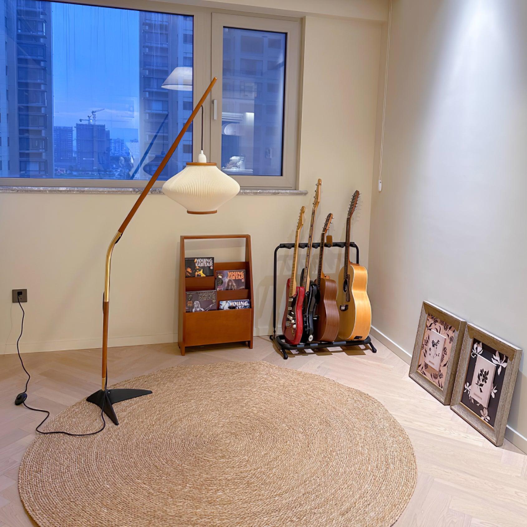 Matsusu Modern Wood and Brass Standing Floor Lamp with Ash Wood Finishes