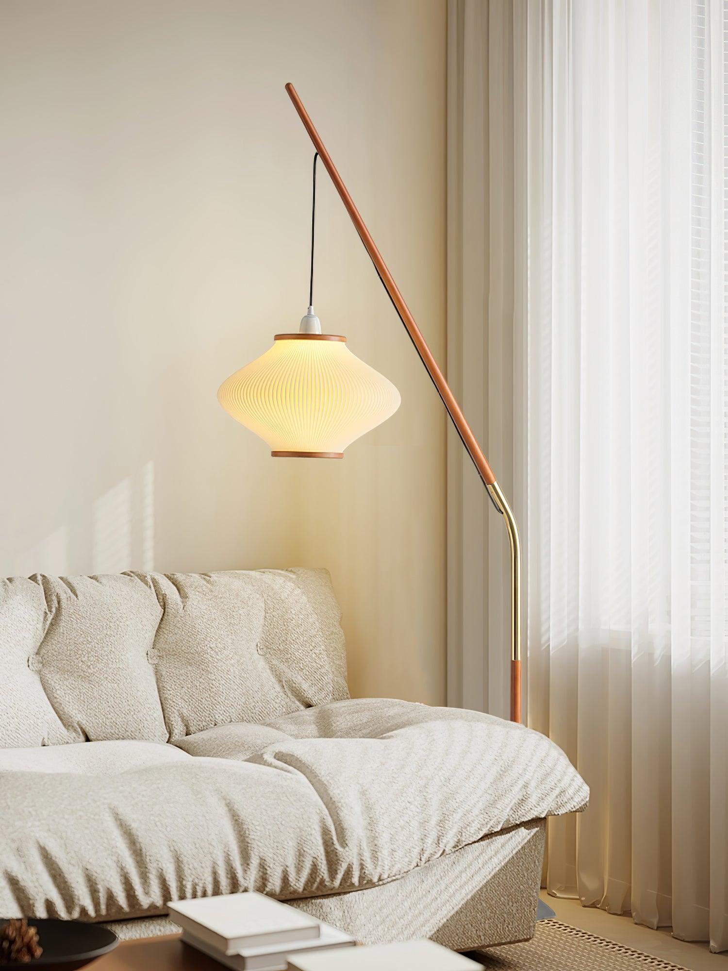 Matsusu Modern Wood and Brass Standing Floor Lamp with Ash Wood Finishes
