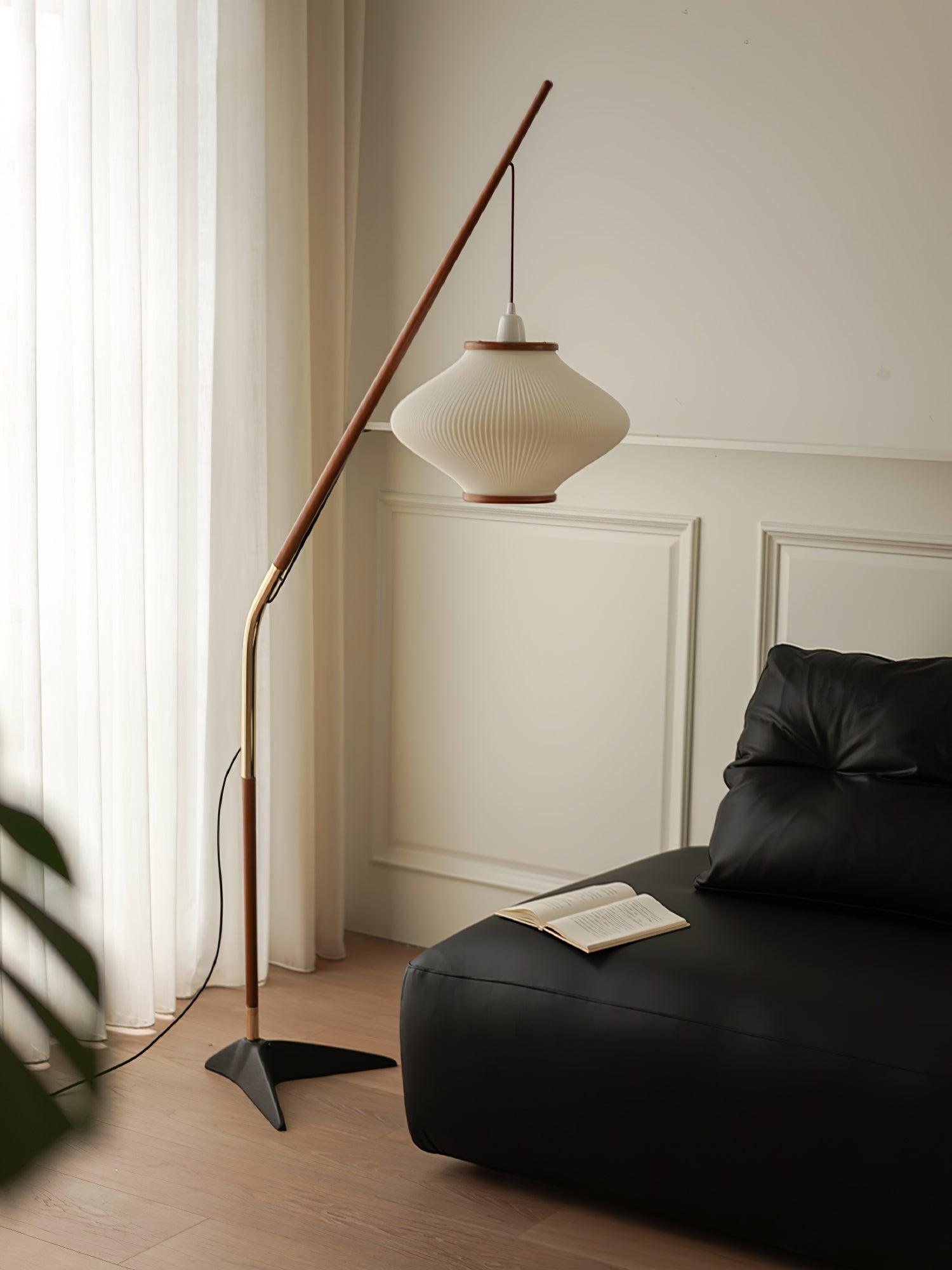 Matsusu Modern Wood and Brass Standing Floor Lamp with Ash Wood Finishes