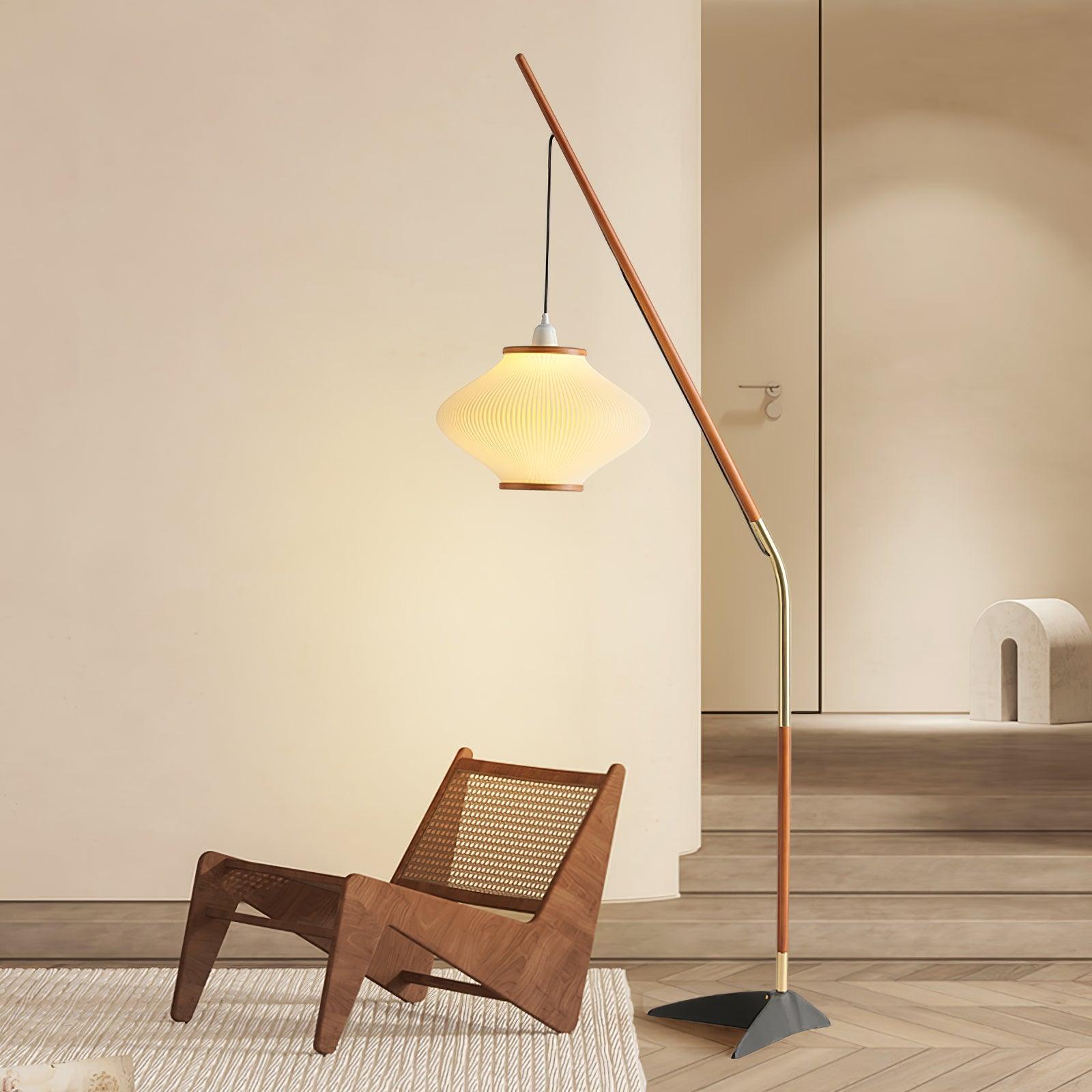Matsusu Modern Wood and Brass Standing Floor Lamp with Ash Wood Finishes